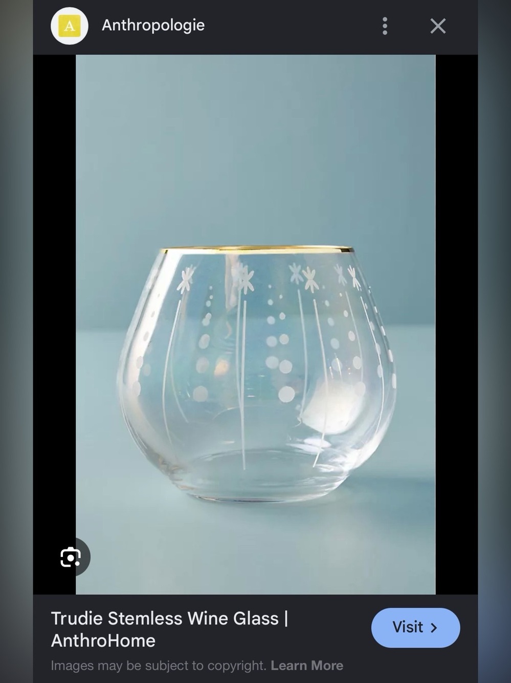 NWT Set of 4 Anthropologie Trudie Stemless Glasses
